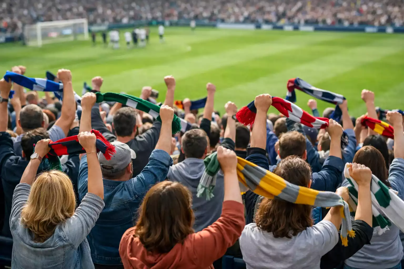 Fans jubeln im Fußballstadion nach einem Tor