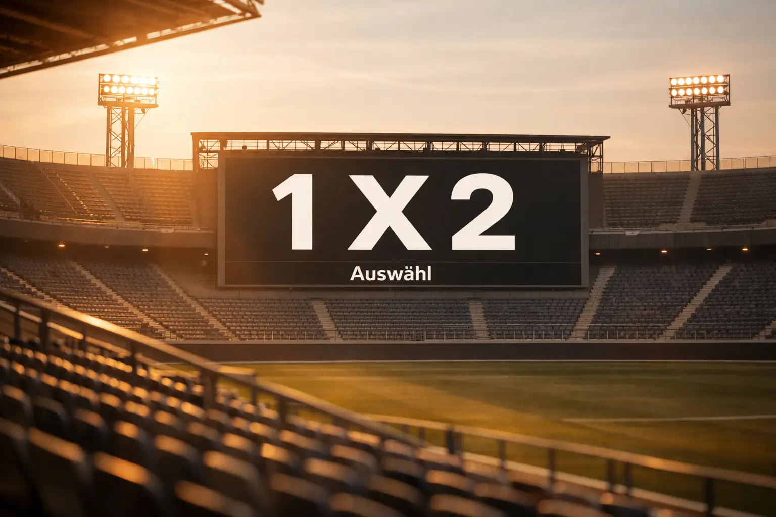 Fußballstadion mit Anzeigetafel die 1X2 Wettoptionen zeigt