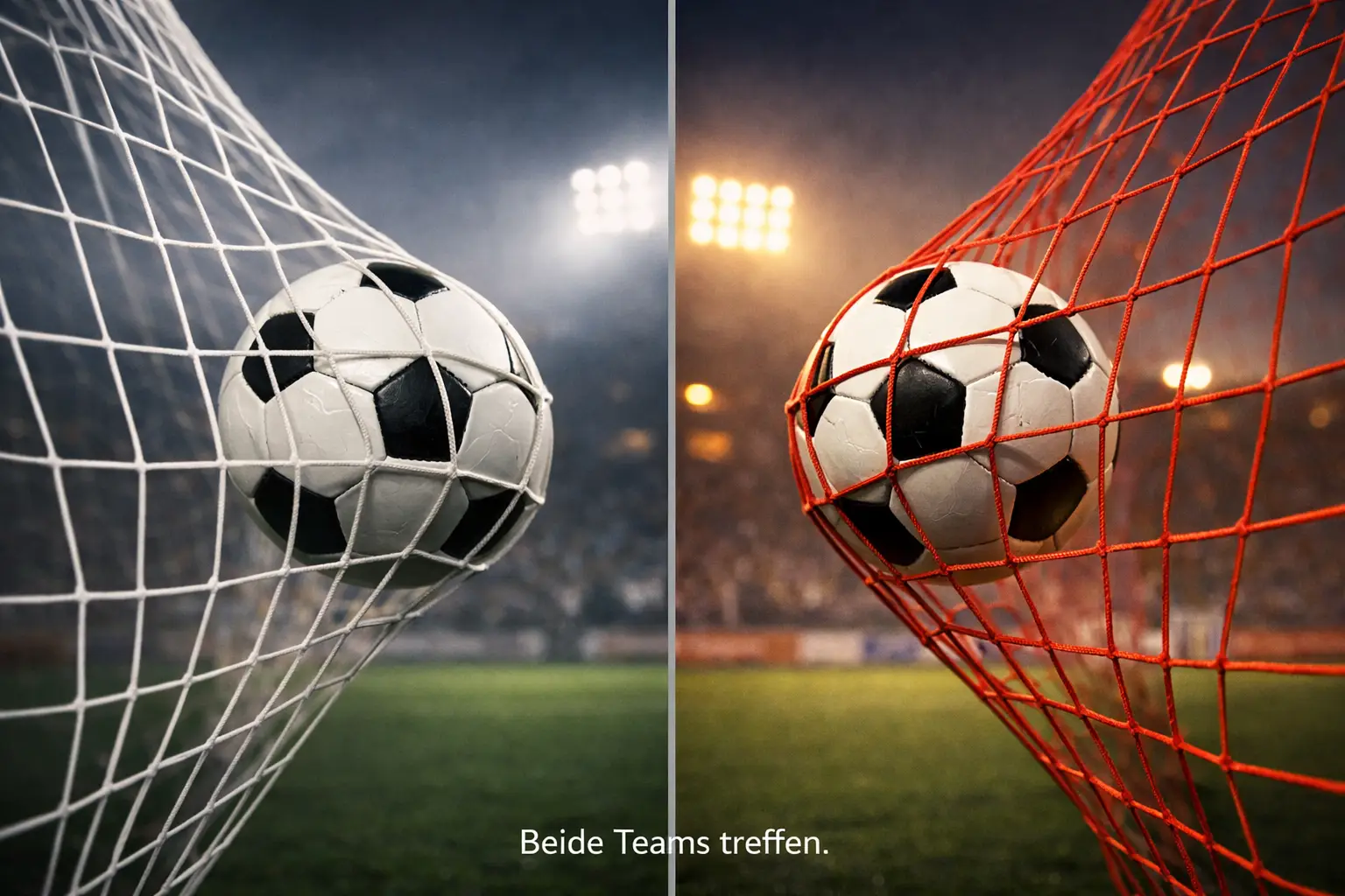 Zwei Fußballtore mit Bällen im Netz symbolisieren BTTS Wetten