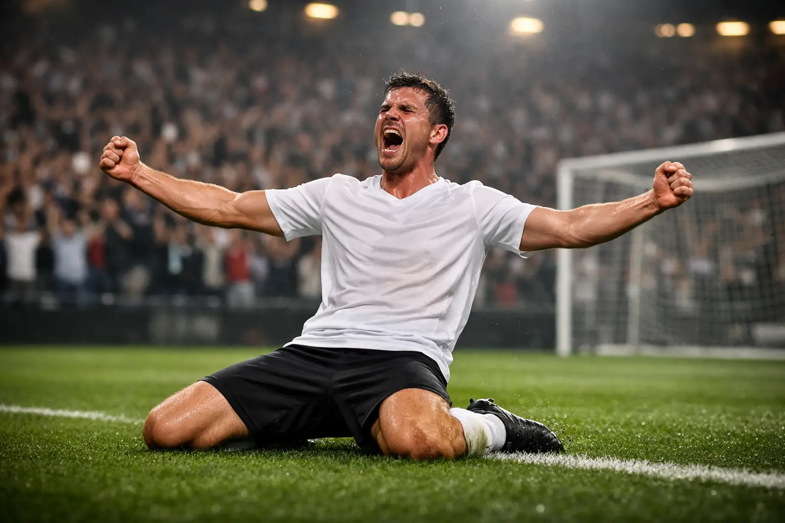Stürmer beim Torjubel nach einem Treffer im Bundesliga-Stadion