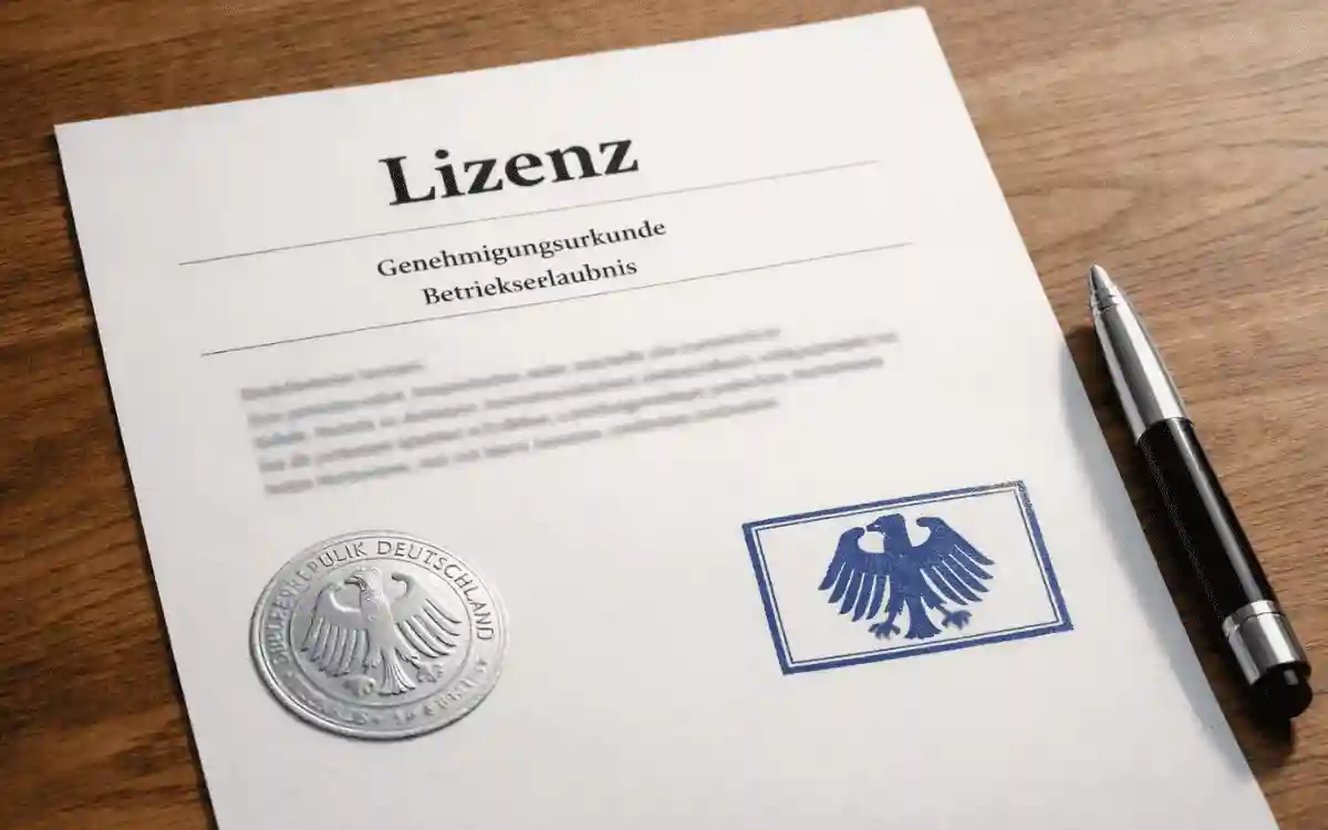 Offizielles Dokument mit deutschem Lizenzstempel und Siegel