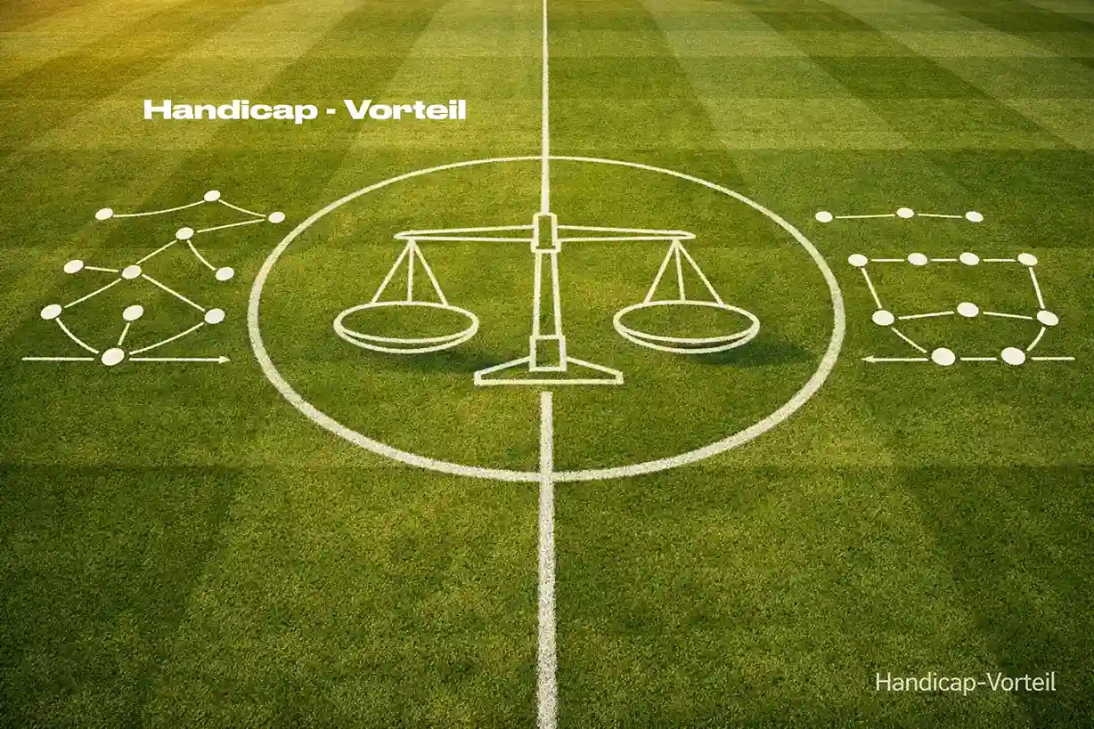 Fußballfeld mit Waage symbolisiert Handicap-Wetten und Ausgleich