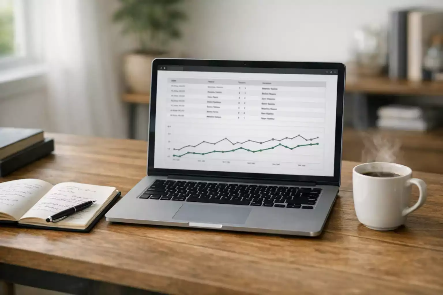 Laptop zeigt Statistiken und Diagramme zur Spielanalyse auf dem Bildschirm