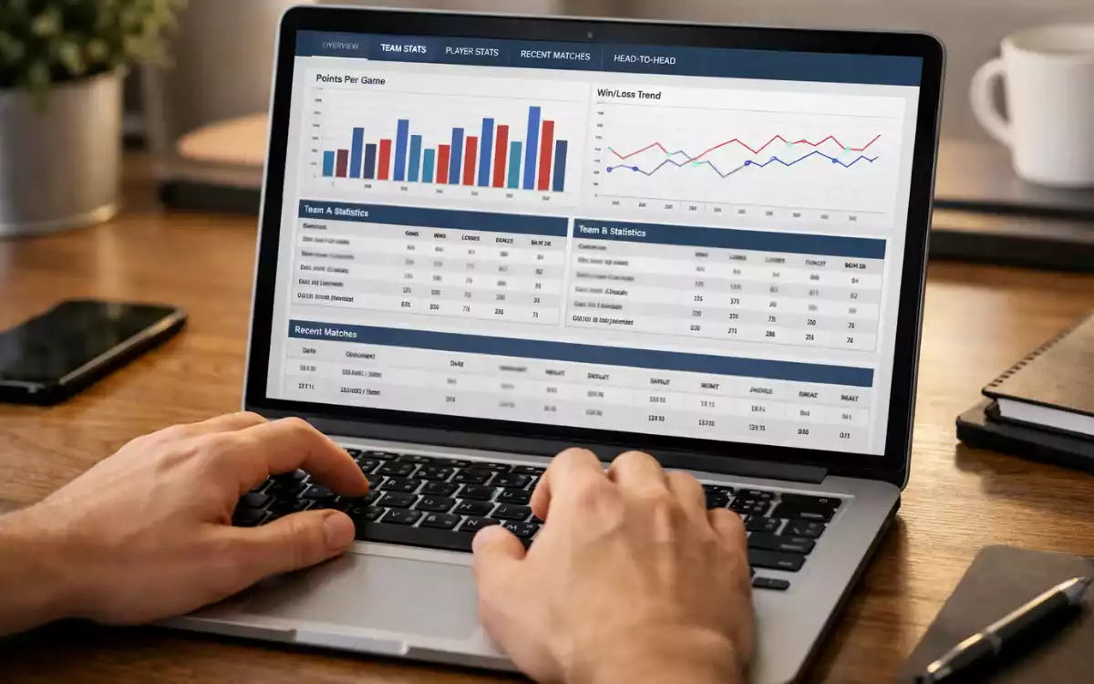 Detaillierte Sportstatistiken auf einem Laptop-Bildschirm
