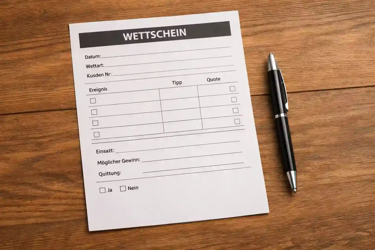 Nahaufnahme eines ausgefüllten Wettscheins auf einem Tisch